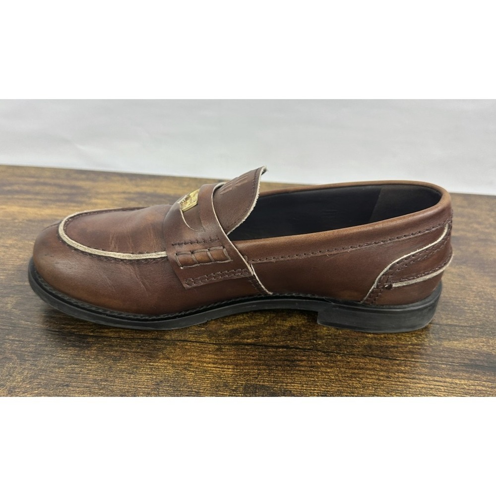 MIU MIU Vintage-Effect Leather Coin Penny Loafers Brown EU Size 37 US 7 - Picture 8 of 16